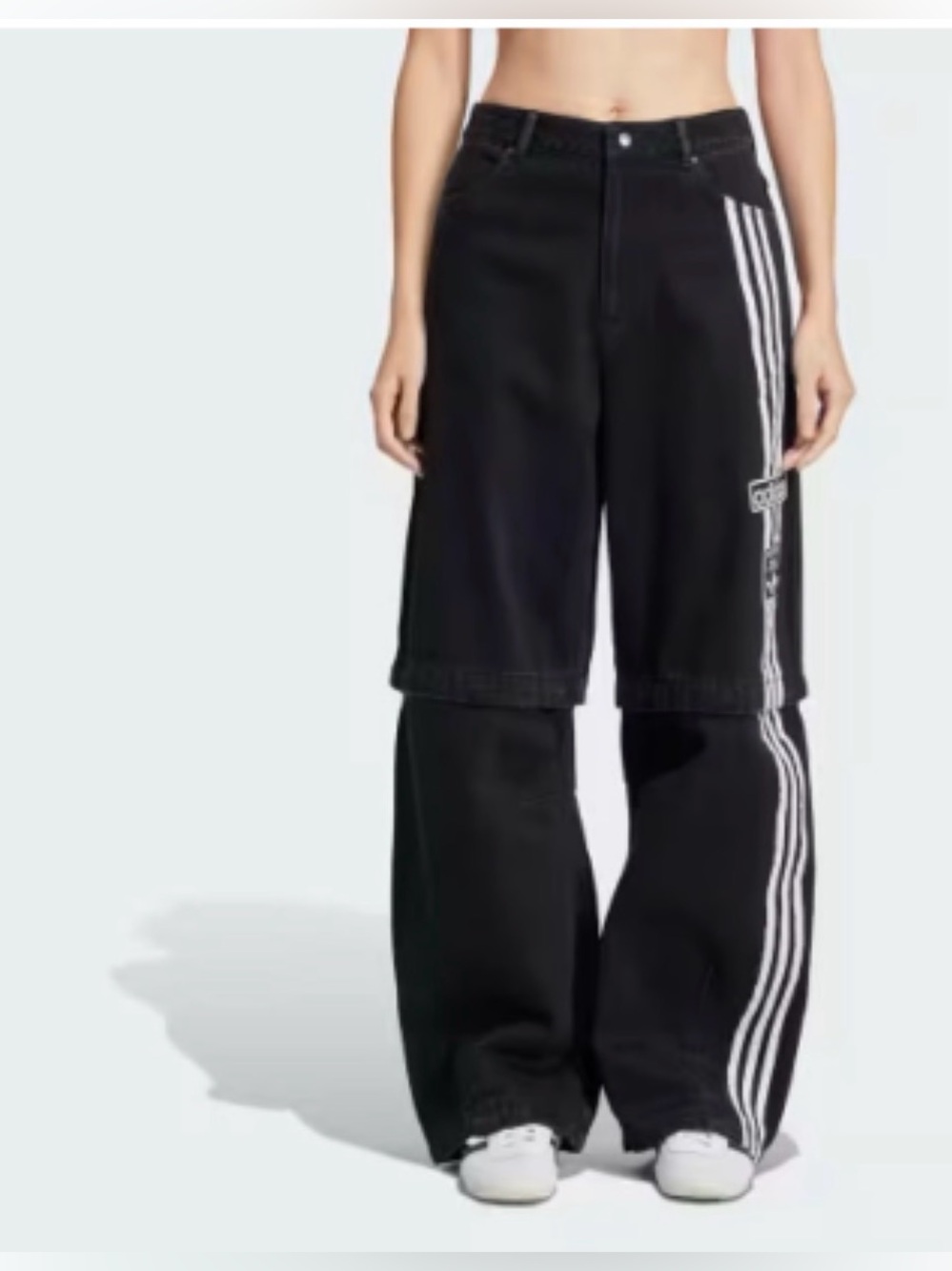 adidas Black Double-Layer Jogger Pants with White 3-Stripes